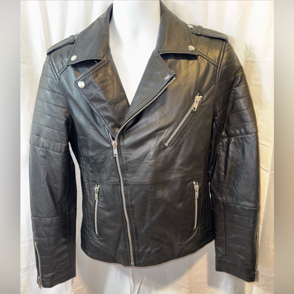 NWT Barneys Originals Leather Black Moto Jacket Size Medium Mens Zippers